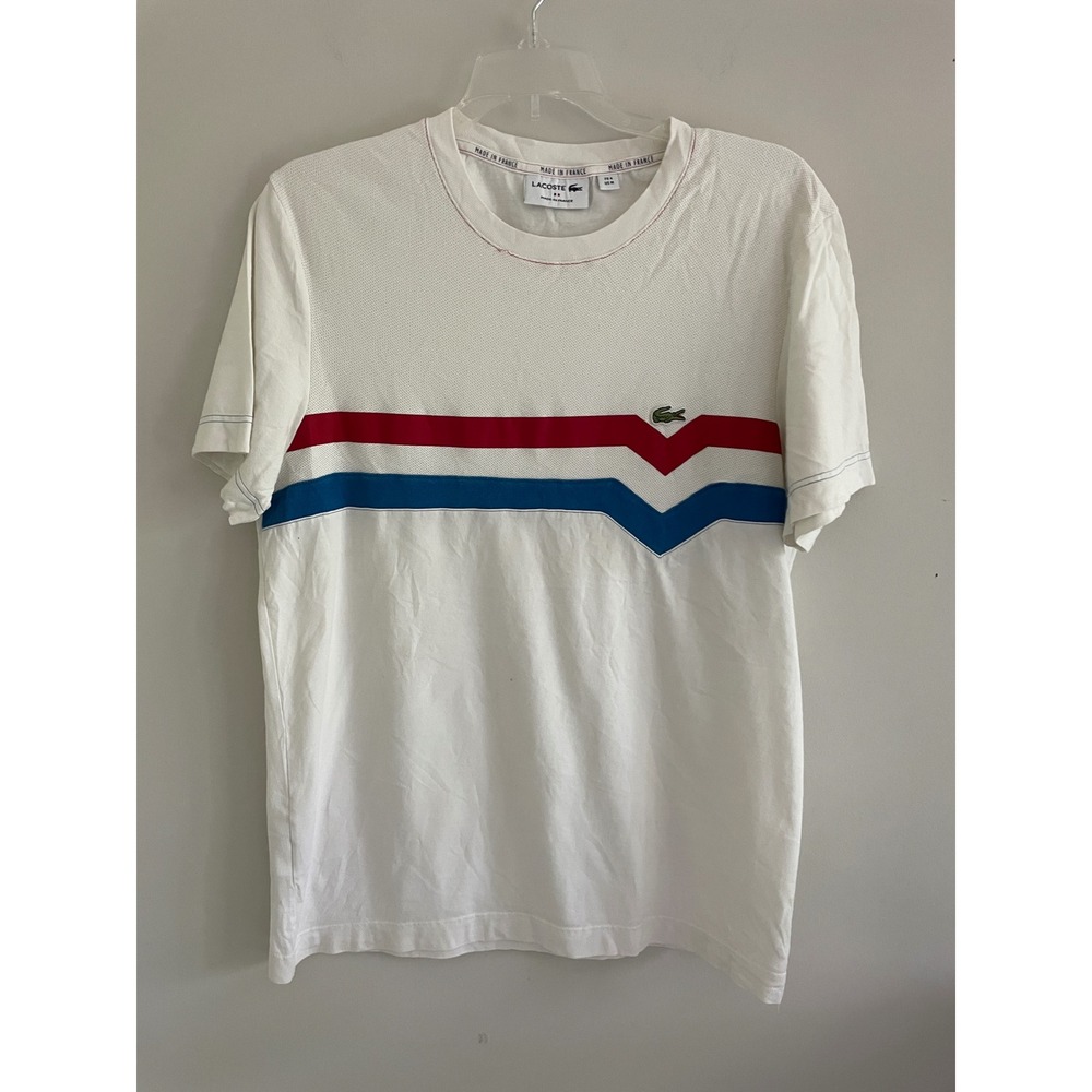 Lacoste White Chevron Stripe Pique Shirt Made in France Size US M FR 4